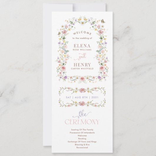 Bezauberndes Boho Wildblume Garden Hochzeitsprogra (Vorderseite)