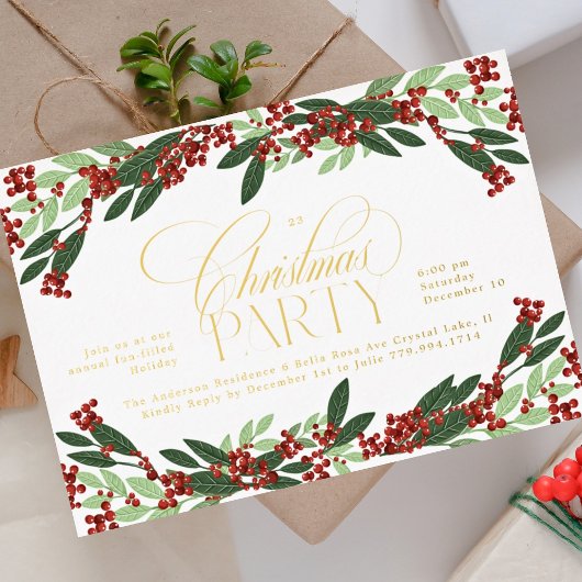 Bezauberndes botanisches Elegance Weihnachts-Party Folieneinladung