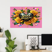 Bezauberndes Bouquet mit goldenen Rose und Herz 36 Poster (Heimbüro)