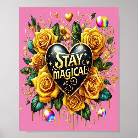 Bezauberndes Bouquet mit goldenen Rose und Herz 8x Poster (Vorne)