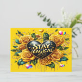 Bezauberndes Bouquet mit goldenen Rose und Herz Dankeskarte (Stehend Vorderseite)