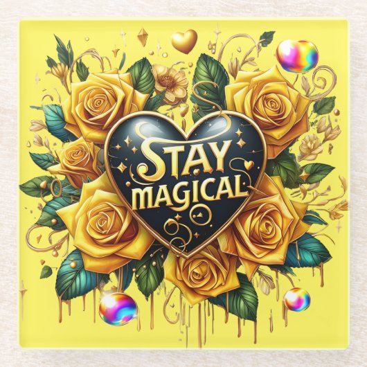 Bezauberndes Bouquet mit goldenen Rose und Herz Glasuntersetzer (Vorderseite)