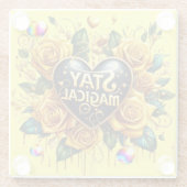 Bezauberndes Bouquet mit goldenen Rose und Herz Glasuntersetzer (Rückseite)