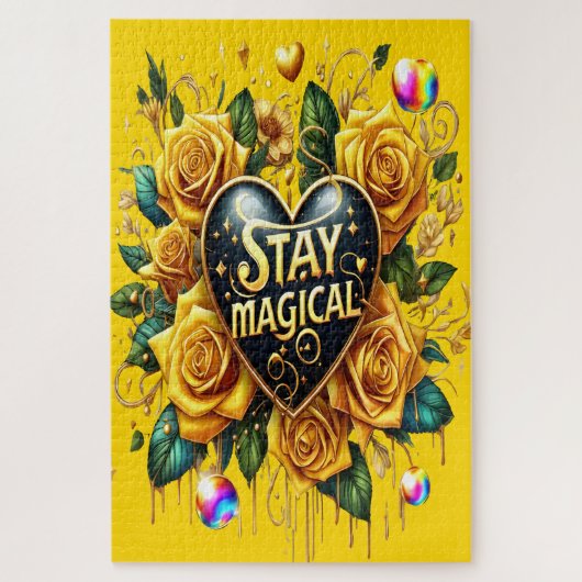 Bezauberndes Bouquet mit goldenen Rose und Herz Puzzle (Vertikal)