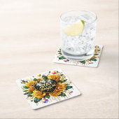 Bezauberndes Bouquet mit goldenen Rose und Herz Rechteckiger Pappuntersetzer (Vor Ort)