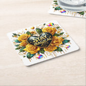 Bezauberndes Bouquet mit goldenen Rose und Herz Rechteckiger Pappuntersetzer (angewinkelt)