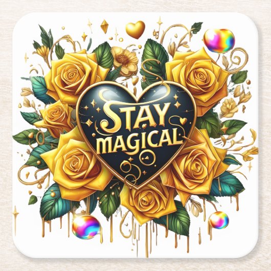 Bezauberndes Bouquet mit goldenen Rose und Herz Rechteckiger Pappuntersetzer (Vorderseite)