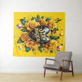 Bezauberndes Bouquet mit goldenen Rose und Herz Wandteppich (Beispiel (Horizontal))