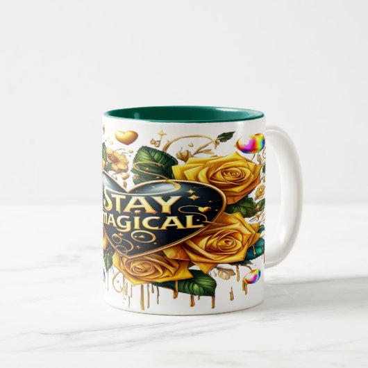 Bezauberndes Bouquet mit goldenen Rose und Herz Zweifarbige Tasse (VorderseiteRechts)