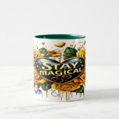 Bezauberndes Bouquet mit goldenen Rose und Herz Zweifarbige Tasse (Mittel)