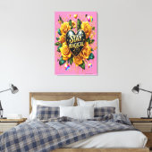 Bezauberndes Bouquet mit goldenen Rose und Herzens Leinwanddruck (Insitu (Schlafzimmer))