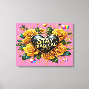 Bezauberndes Bouquet mit goldenen Rose und Herzens Leinwanddruck