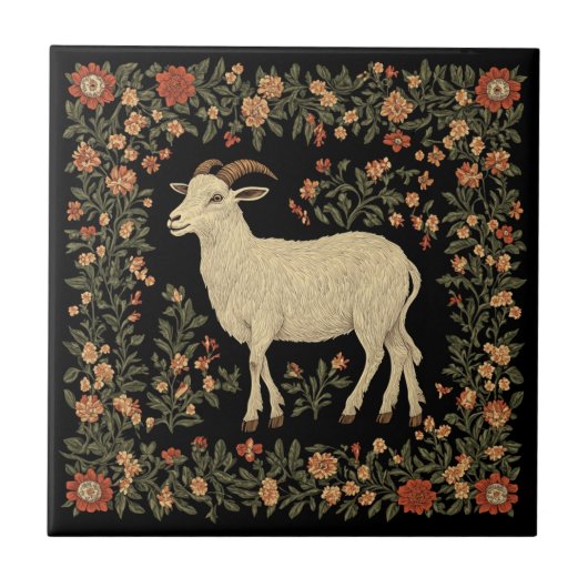 Bezauberndes Design von Ziegen und Blumen Fliese (Vorderseite)