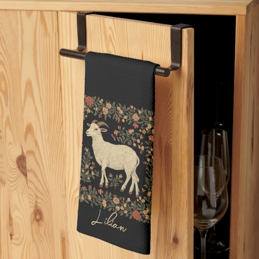 Bezauberndes Design von Ziegen und Blumen Geschirrtuch (Drittel gefaltet)