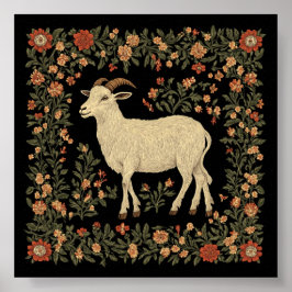Bezauberndes Design von Ziegen und Blumen Poster