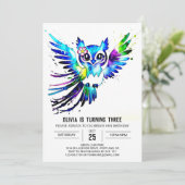 Bezauberndes digitales Eule zum Geburtstag Einladung (Stehend Vorderseite)