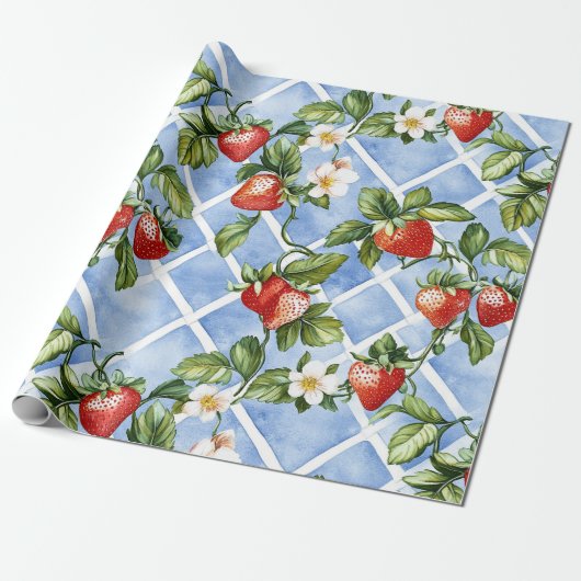 Bezauberndes Erdbeermuster & Leaf Muster - Vintag Geschenkpapier (Ungerollt)