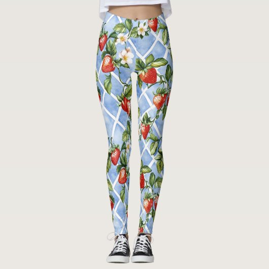 Bezauberndes Erdbeermuster & Leaf Muster - Vintag Leggings (Vorderseite)