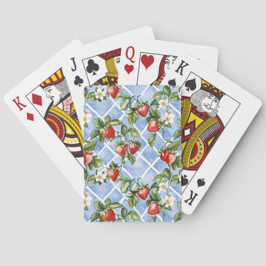 Bezauberndes Erdbeermuster & Leaf Muster - Vintag  Spielkarten (Rückseite)