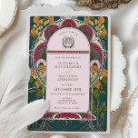 Bezauberndes Forest Art Déco Hochzeit Einladung<br><div class="desc">Diese Einladung ist ein Meisterwerk, das den mystischen Reiz eines verzauberten Waldes mit der geometrischen Eleganz des Art Deco Designs verbindet. Reiche smaragdgrüne Formen bilden eine üppige Kulisse für die aufwändigen Imitate goldene Details. Romantische Blüten in Rosa und Marigold schaffen ein Gefühl von Wärme und Laune. Der Kontrast des zarten...</div>