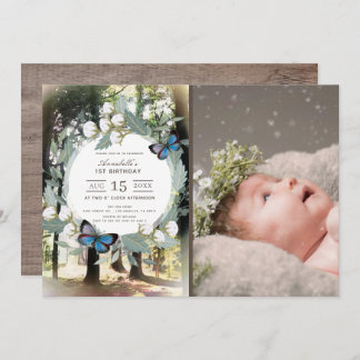Bezauberndes Forest Butterfly Foto 1. Geburtstag Einladung