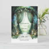 Bezauberndes Forest Dreamy Moody Canopy Foto Hochz Save The Date (Stehend Vorderseite)