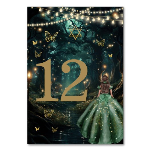 Bezauberndes Forest Emerald Green Dress Bat Mitzva Tischnummer (Rückseite)