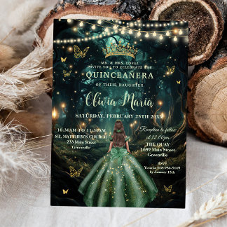 Bezauberndes Forest Emerald Green Dress Quinceañer Einladung