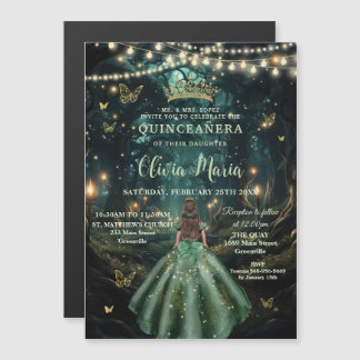 Bezauberndes Forest Emerald Green Dress Quinceañer Magneteinladung