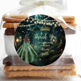 Bezauberndes Forest Emerald Green Dress Quinceañer Runder Aufkleber