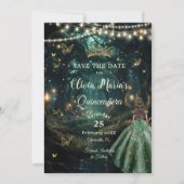 Bezauberndes Forest Emerald Green Dress Quinceañer Save The Date (Vorderseite)