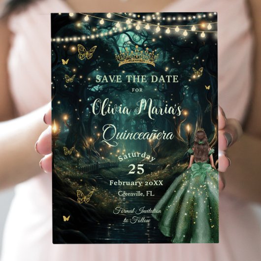 Bezauberndes Forest Emerald Green Dress Quinceañer Save The Date