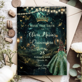 Bezauberndes Forest Emerald Green Dress Quinceañer Save The Date