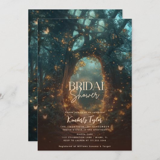 Bezauberndes Forest Fairy Lights Brautparty Einladung (Vorne/Hinten)