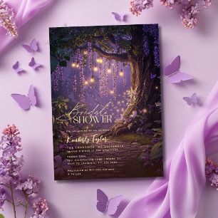 Bezauberndes Forest Fairy Lights Lila Brautparty Einladung