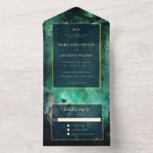 Bezauberndes Forest Fairytale Greenery Gold Weddin All In One Einladung (Innen Boden)