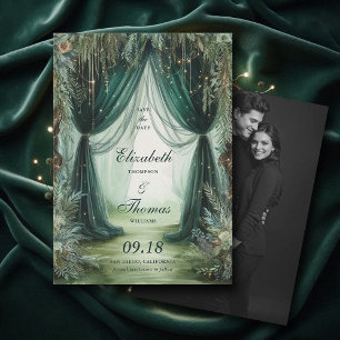 Bezauberndes Forest Moody Calligrafy Foto Hochzeit Save The Date