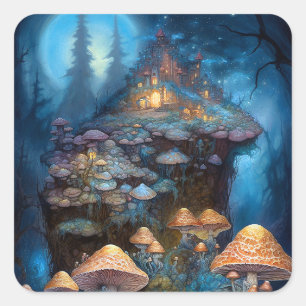 Bezauberndes Forest Mushrooms Burg Fantastische Ku Quadratischer Aufkleber