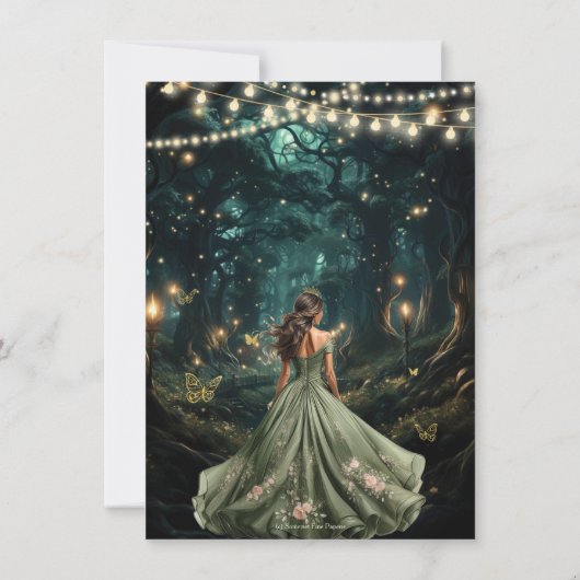 Bezauberndes Forest Sage Green Dress Quinceañera Dankeskarte (Rückseite)