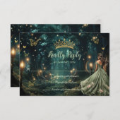 Bezauberndes Forest Sage Green Dress Quinceañera RSVP Karte (Vorne/Hinten)