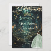 Bezauberndes Forest Sage Green Dress Quinceañera Save The Date (Vorderseite)