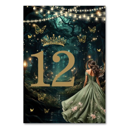 Bezauberndes Forest Sage Green Dress Quinceañera Tischnummer (Rückseite)