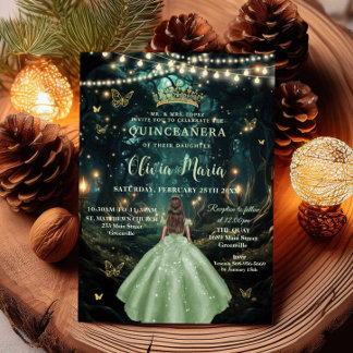 Bezauberndes Forest Sage Green Dress XV Quinceañer Einladung