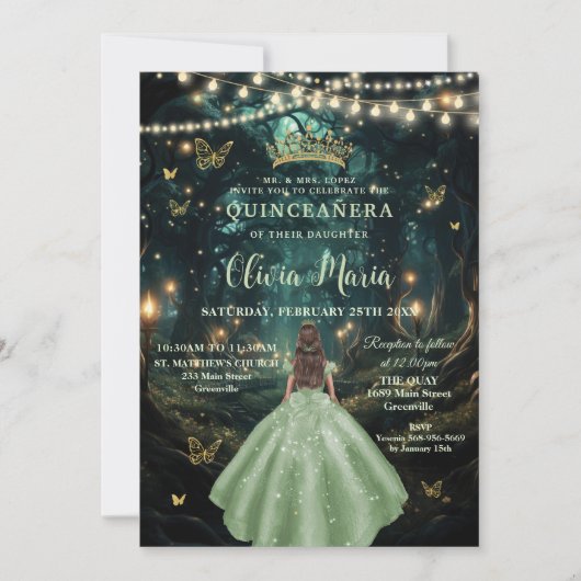 Bezauberndes Forest Sage Green Dress XV Quinceañer Einladung