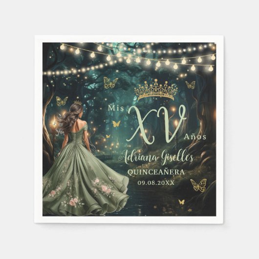 Bezauberndes Forest Sage Grünes Kleid Quinceañera Serviette (Vorderseite)