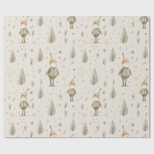 Bezauberndes Forest Santa Claus Wasserfarbe Weihna Geschenkpapier (Flach)