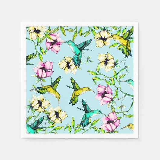 Bezauberndes Gartenwasser Wasserfarbe Hummingvögel Serviette (Vorderseite)