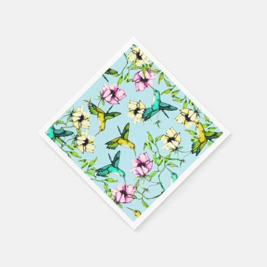 Bezauberndes Gartenwasser Wasserfarbe Hummingvögel Serviette (Ecke)