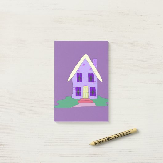 bezauberndes gemaltes Haus Post-it Klebezettel (Auf Schreibtisch)