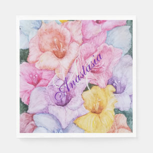 BEZAUBERNDES GLADIOLA BLUMEN-MONOGRAMM-PARTY SERVIETTE